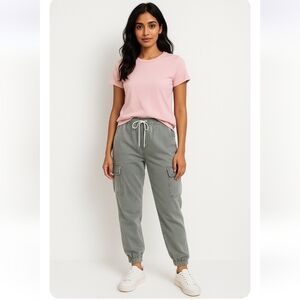 Forever 21 Women's Size L Mint Green Cotton Denim Jeans Cargo Drawstring Joggers